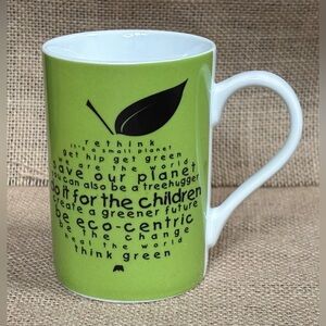 Konitz Think Green Apple Coffee Mug Cup Environmentalist Eco Warrior Save Planet